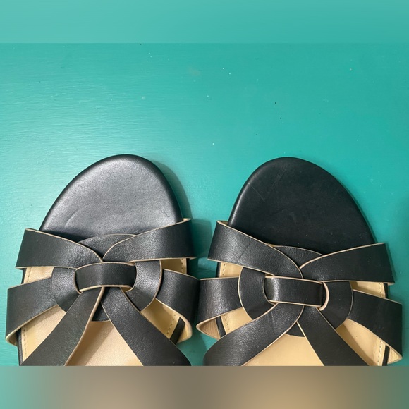 TALBOTS “Keri Vachetta” Black Woven Strap Slide Leather Flat Sandals - Picture 5 of 8